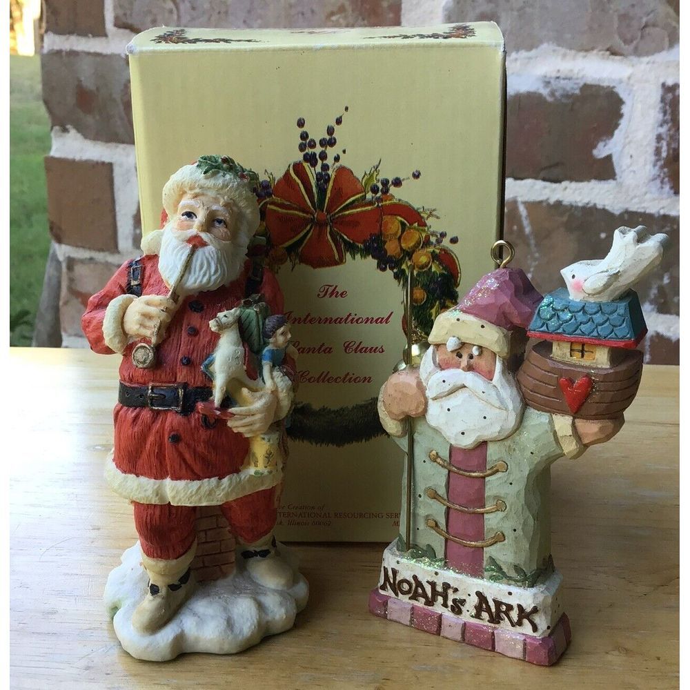 Two Christmas Ornaments 4-4.5 Inch Kurt‎ Adler Noah's Ark Santa Claus Coll Decor